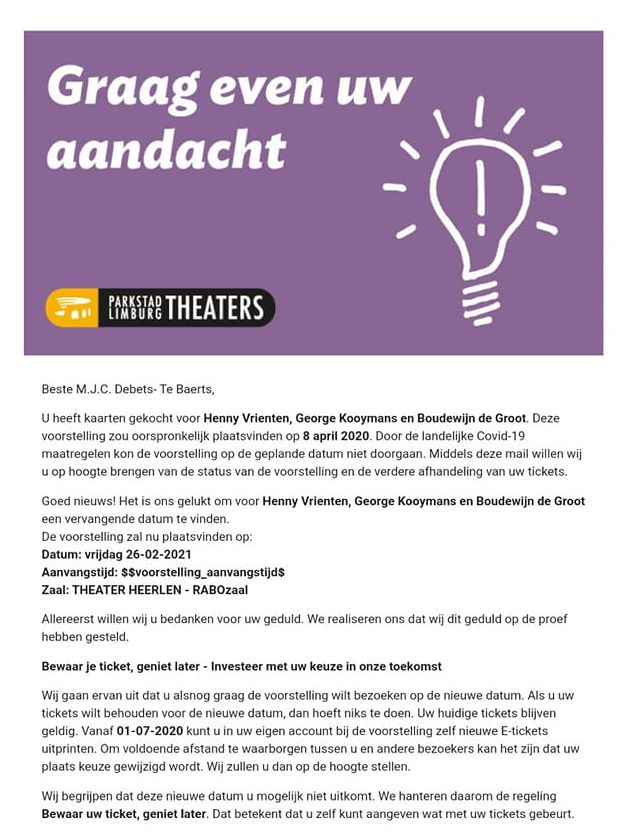 February 26 Vreemde Kostgangers Heerlen show rescheduled message theater Heerlen